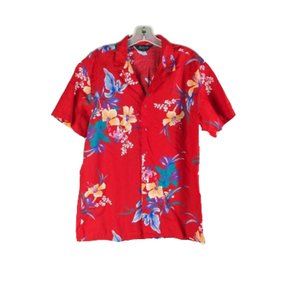 Hutspah Hawaiian Floral print button down Red Shirt Mens Sz. L Made in USA